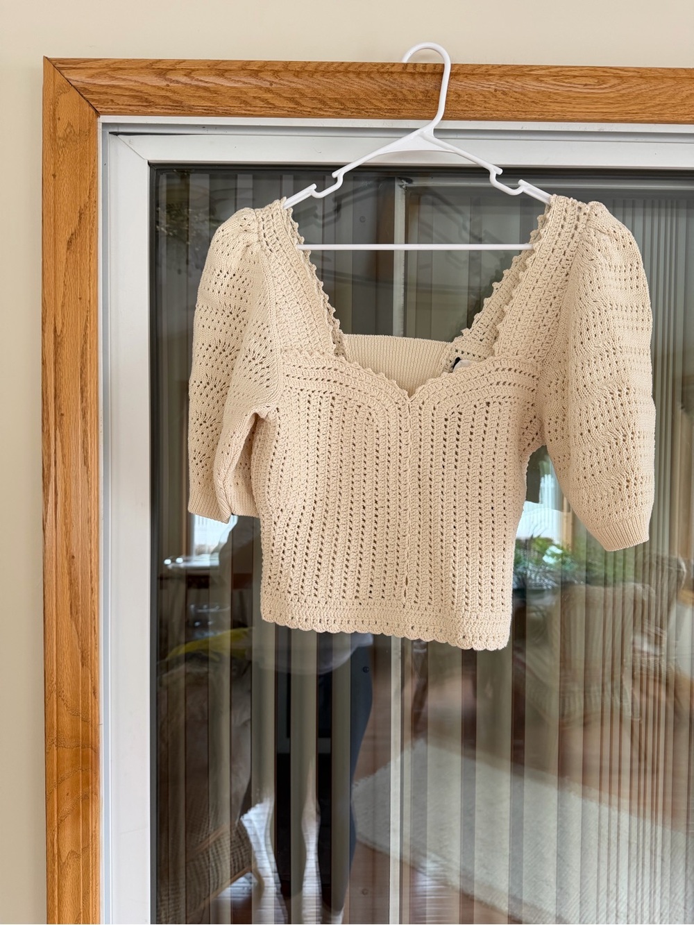 NWT BA&SH Cream Crochet “Kamil” Puff Sleeve Knit Top